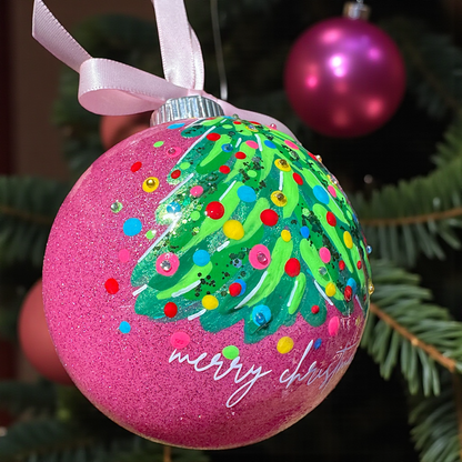 Bright & Colorful Christmas Tree Baubles – Hand-Painted Glitter Ornaments