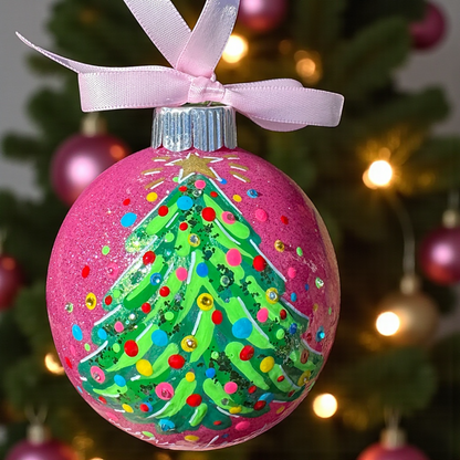 Bright & Colorful Christmas Tree Baubles – Hand-Painted Glitter Ornaments