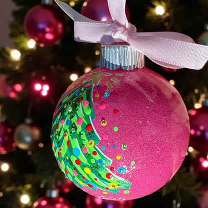 Bright & Colorful Christmas Tree Baubles – Hand-Painted Glitter Ornaments