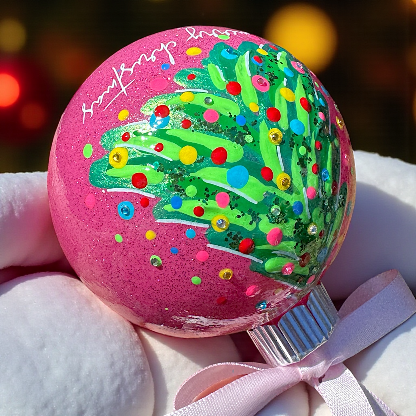 Bright & Colorful Christmas Tree Baubles – Hand-Painted Glitter Ornaments