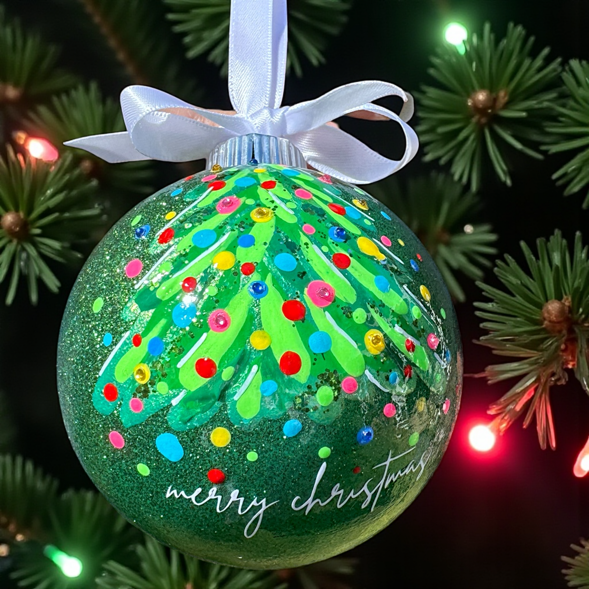 Bright & Colorful Christmas Tree Baubles – Hand-Painted Glitter Ornaments