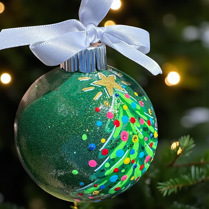 Bright & Colorful Christmas Tree Baubles – Hand-Painted Glitter Ornaments