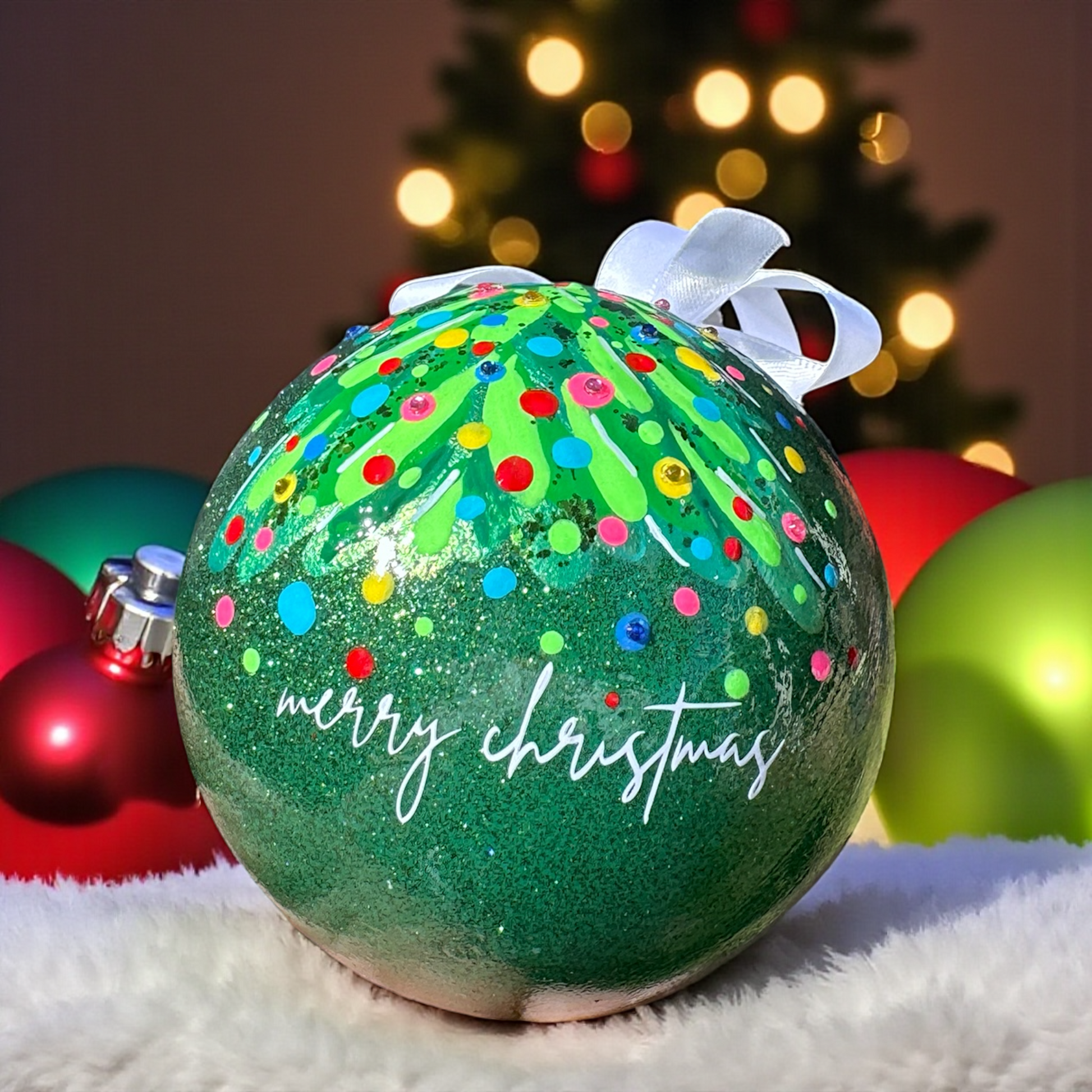 Bright & Colorful Christmas Tree Baubles – Hand-Painted Glitter Ornaments