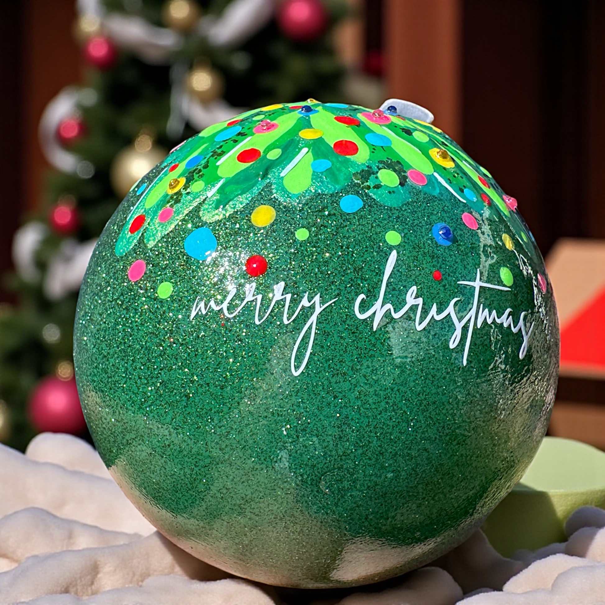 Bright & Colorful Christmas Tree Baubles – Hand-Painted Glitter Ornaments