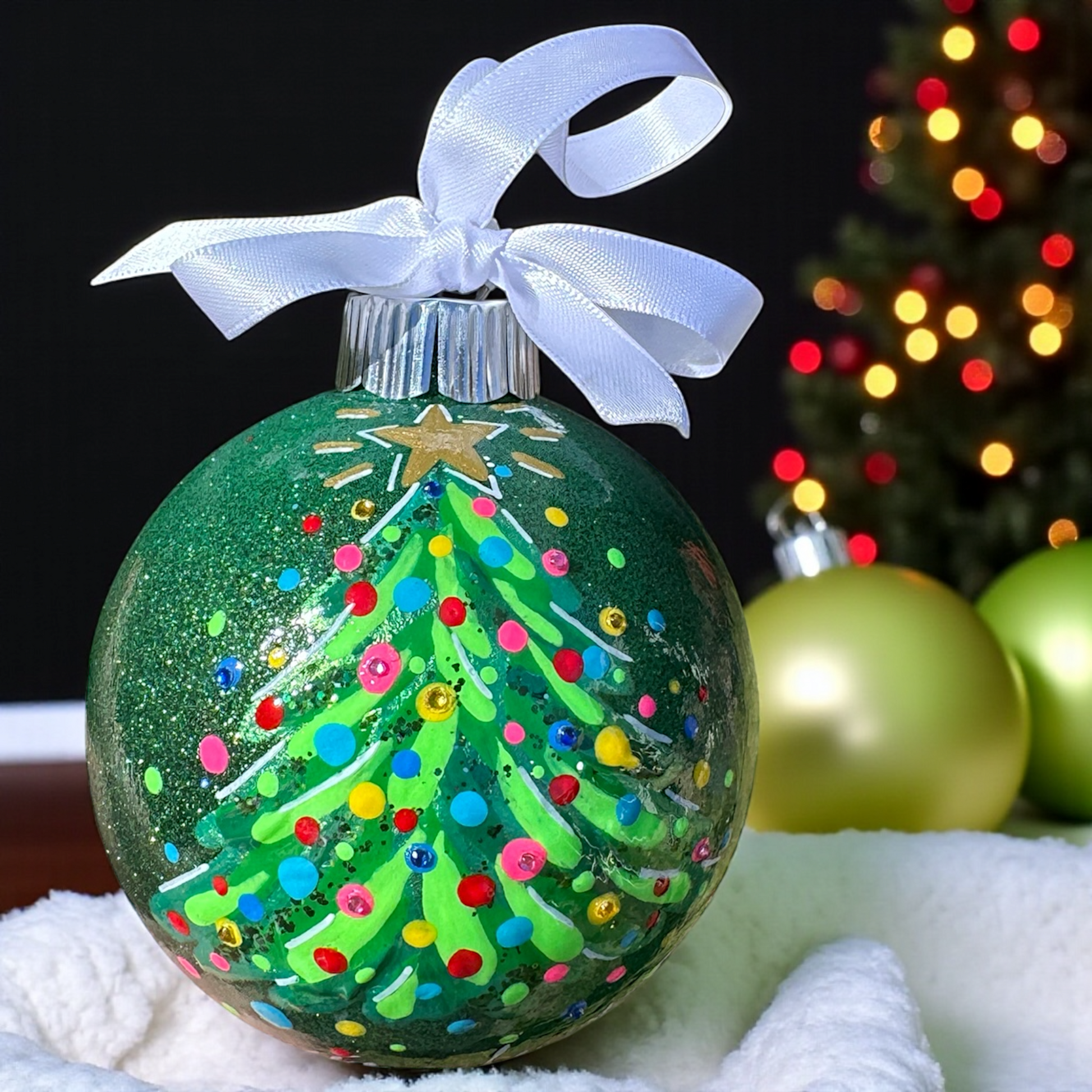 Bright & Colorful Christmas Tree Baubles – Hand-Painted Glitter Ornaments