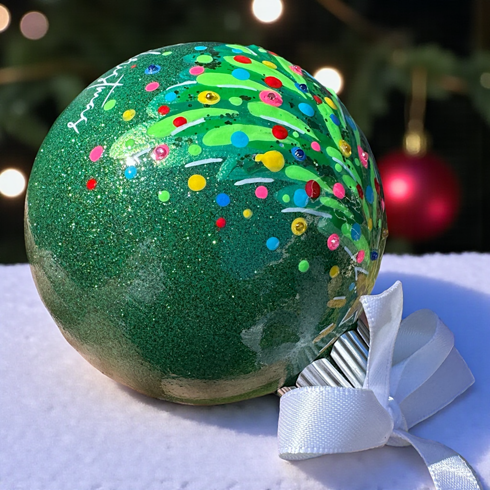 Bright & Colorful Christmas Tree Baubles – Hand-Painted Glitter Ornaments