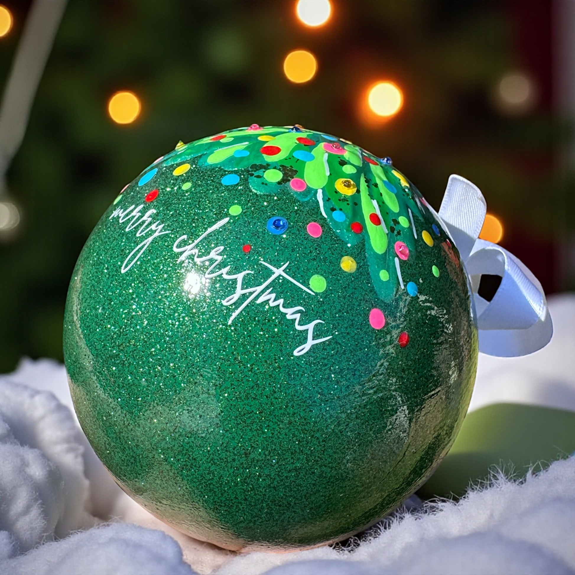 Bright & Colorful Christmas Tree Baubles – Hand-Painted Glitter Ornaments