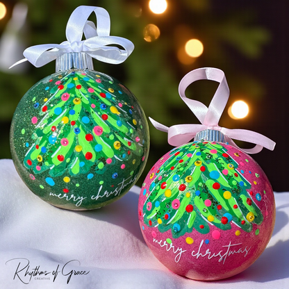 Bright & Colorful Christmas Tree Baubles – Hand-Painted Glitter Ornaments
