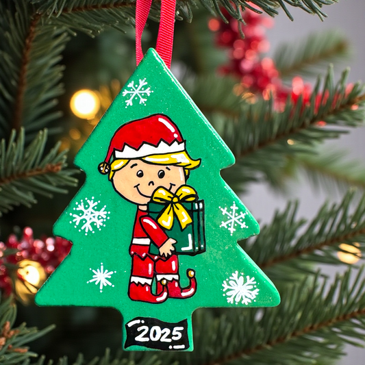 2025 Elf Christmas Tree Ornament – Hand-Painted Wooden Keepsake