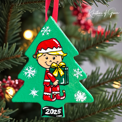 2025 Elf Christmas Tree Ornament – Hand-Painted Wooden Keepsake