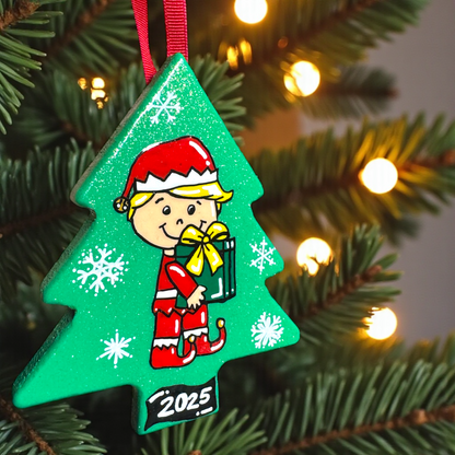 2025 Elf Christmas Tree Ornament – Hand-Painted Wooden Keepsake