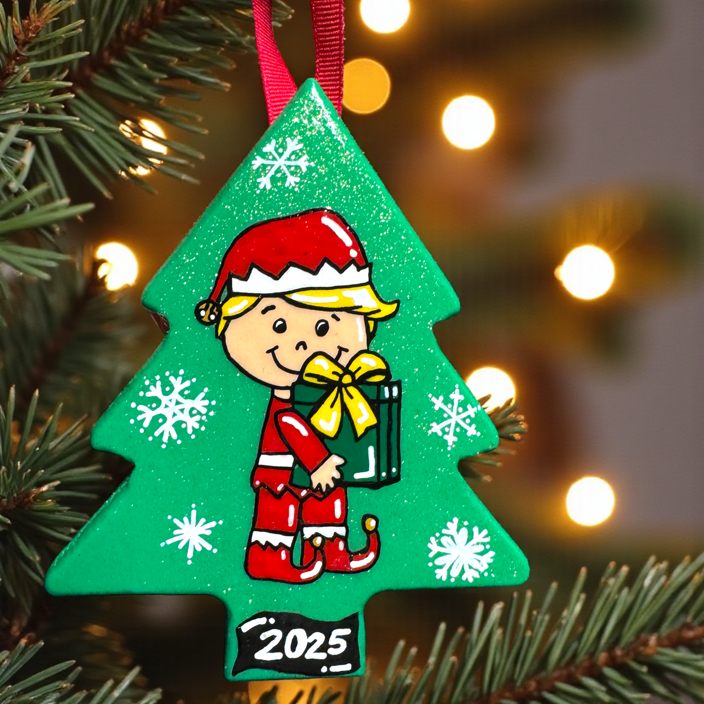 2025 Elf Christmas Tree Ornament – Hand-Painted Wooden Keepsake