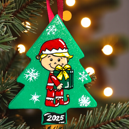 2025 Elf Christmas Tree Ornament – Hand-Painted Wooden Keepsake