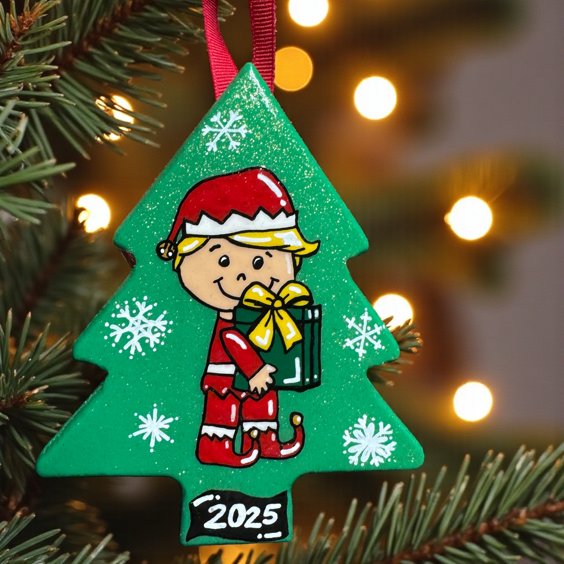 2025 Elf Christmas Tree Ornament – Hand-Painted Wooden Keepsake