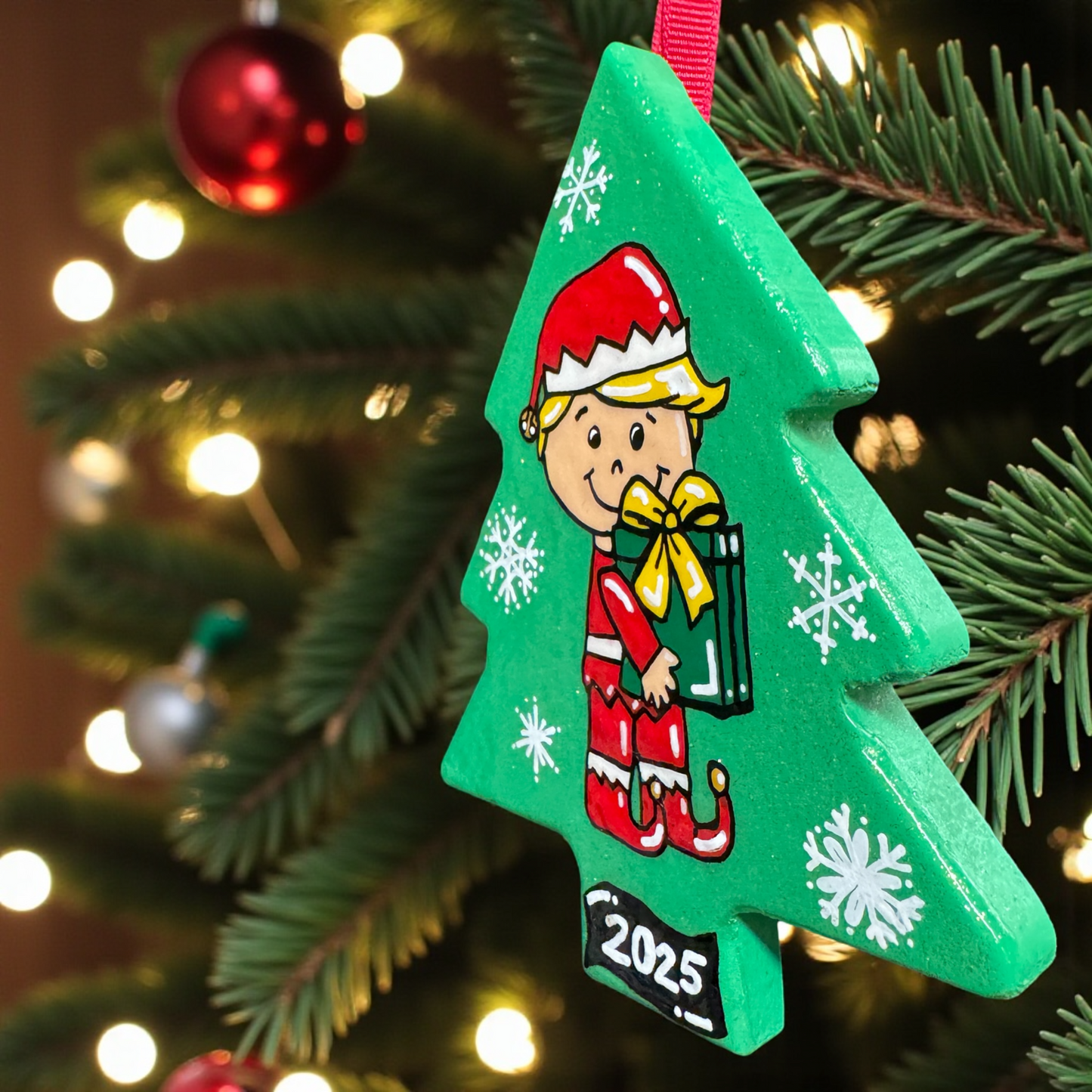 2025 Elf Christmas Tree Ornament – Hand-Painted Wooden Keepsake