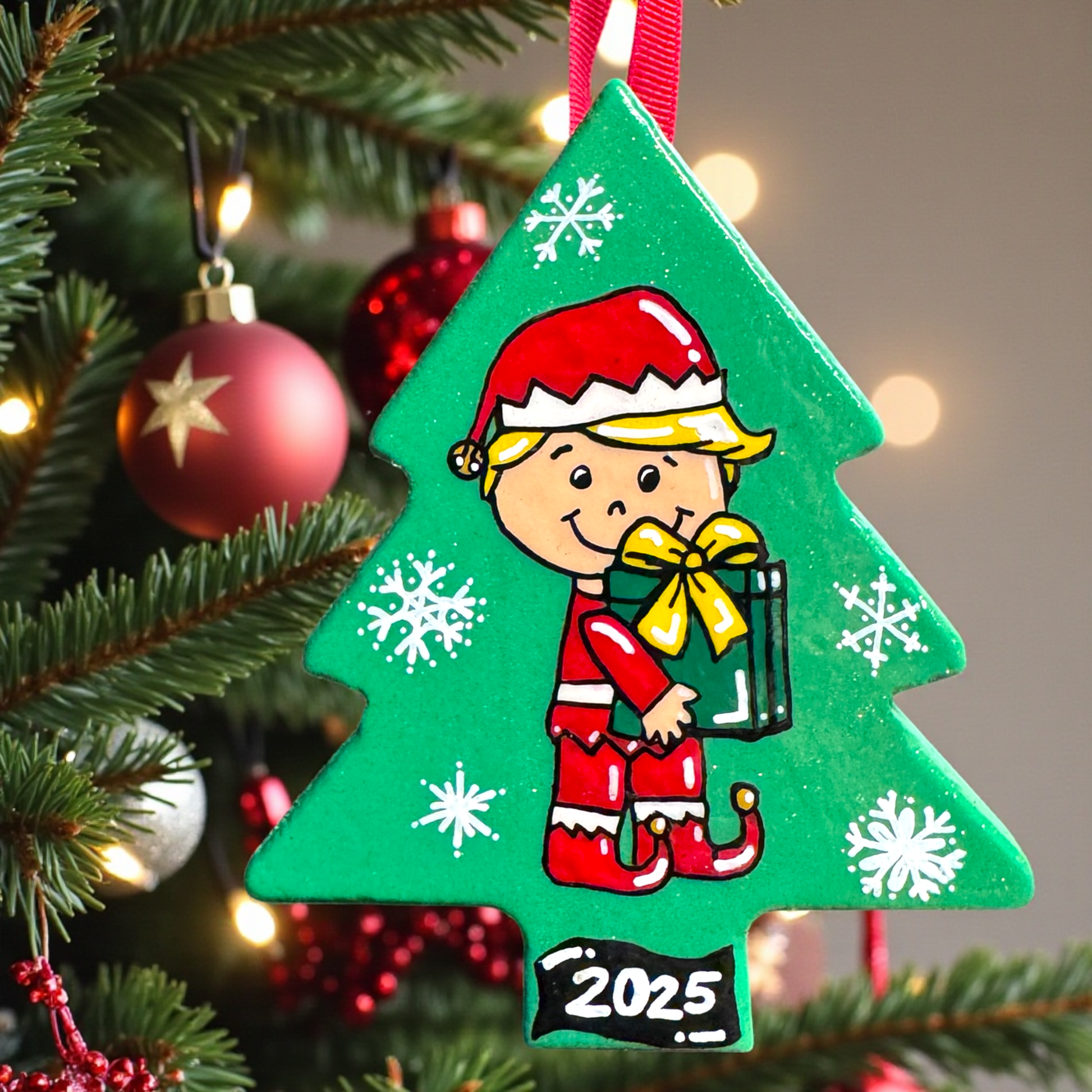 2025 Elf Christmas Tree Ornament – Hand-Painted Wooden Keepsake