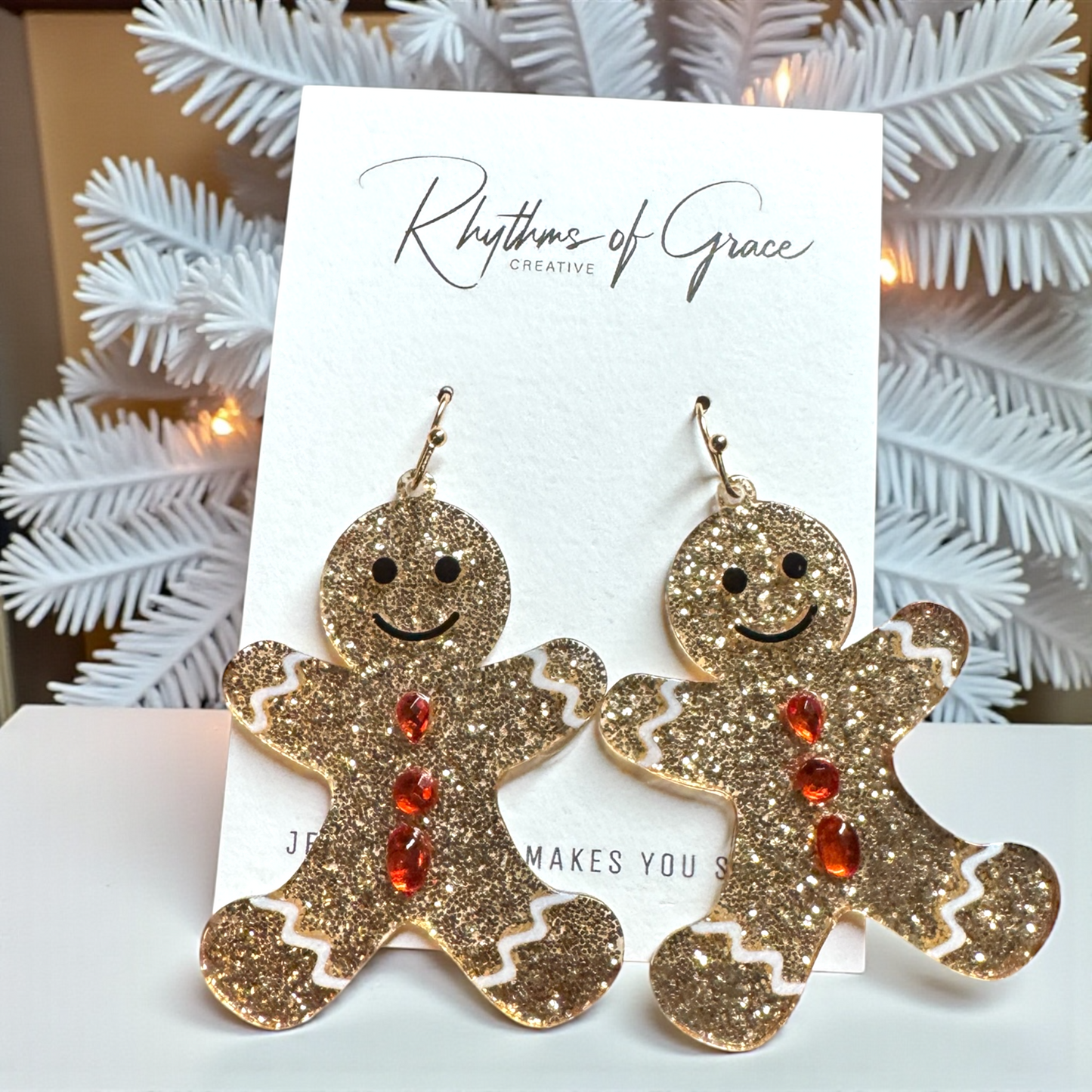 Sparkly Gingerbread Man Earrings – Sparkly Christmas Cookie Dangle Earrings