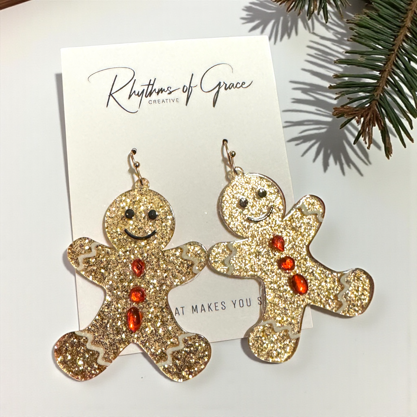 Sparkly Gingerbread Man Earrings – Sparkly Christmas Cookie Dangle Earrings