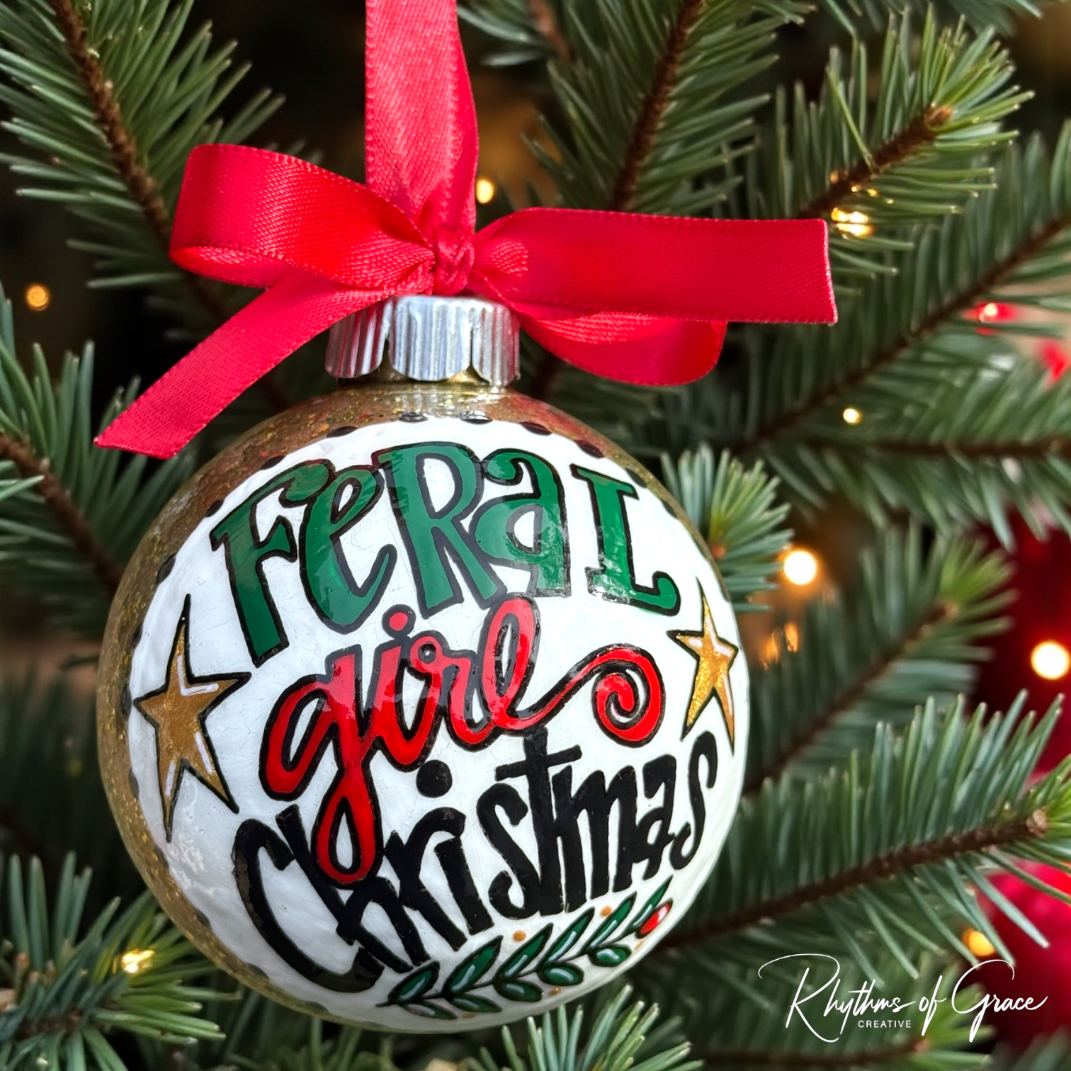 Feral Girl Christmas Ornament – Funny Hand-Painted Holiday Ornament, Personalized Gag Gift for Besties