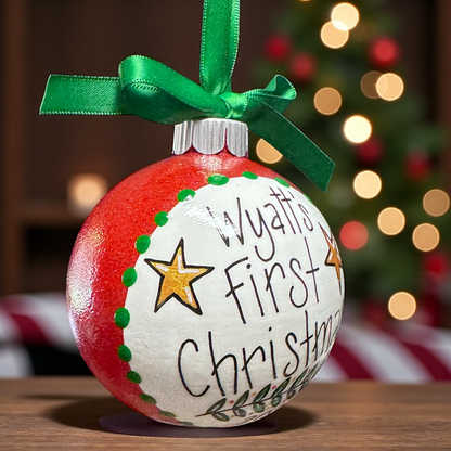 Baby’s First Christmas Ornament | Personalized Keepsake Bauble | Hand-Painted Sparkly Holiday Decoration