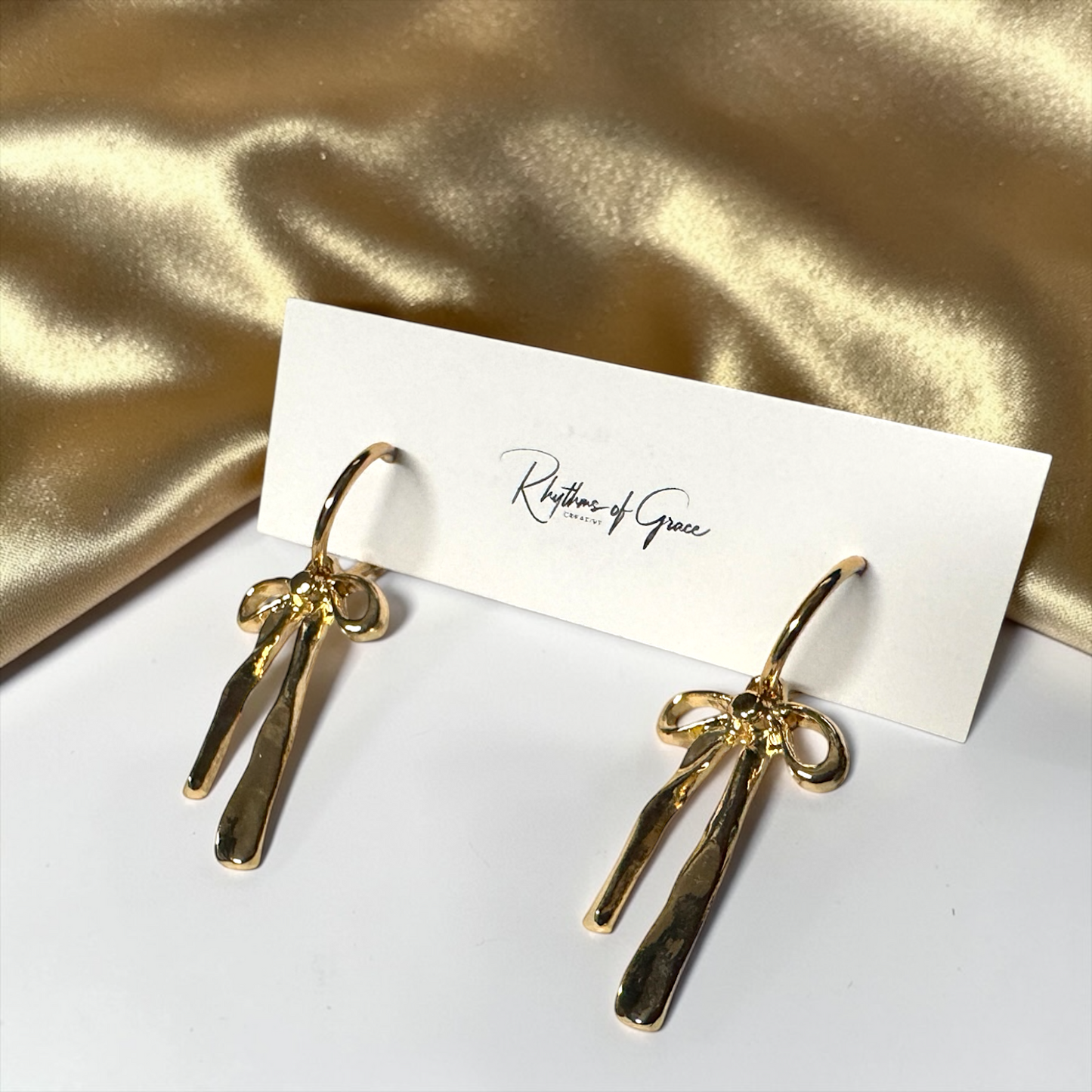 Bow Drop Hoop Earrings | Gold or Silver Mini Hoops with Hanging Bow | Trendy Dainty Statement Earrings | Lightweight Jewelry