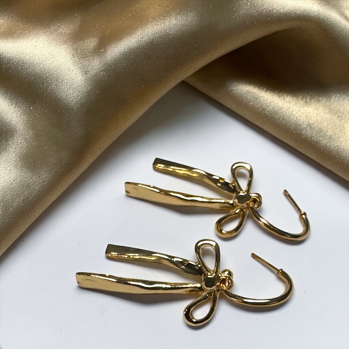 Bow Drop Hoop Earrings | Gold or Silver Mini Hoops with Hanging Bow | Trendy Dainty Statement Earrings | Lightweight Jewelry