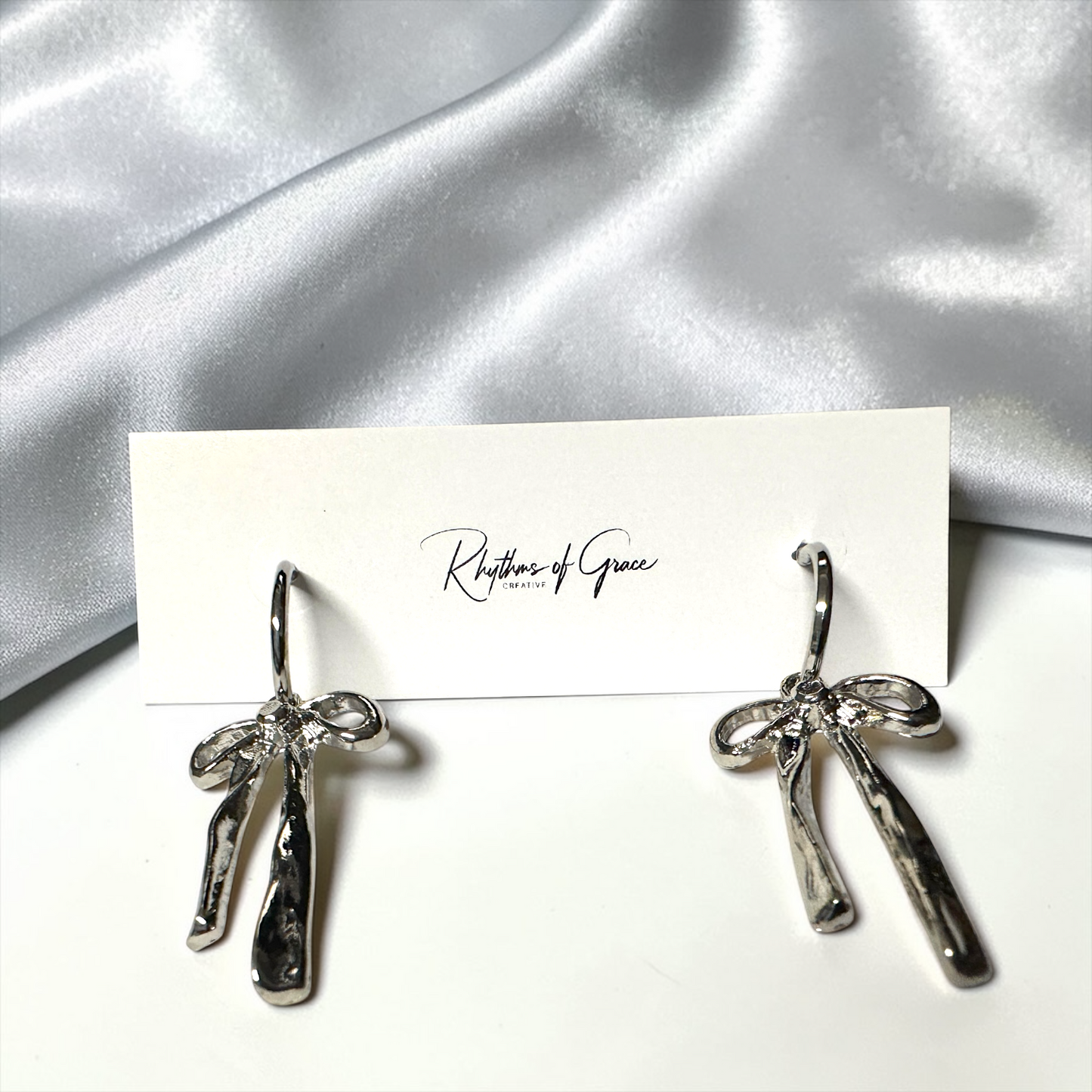 Bow Drop Hoop Earrings | Gold or Silver Mini Hoops with Hanging Bow | Trendy Dainty Statement Earrings | Lightweight Jewelry