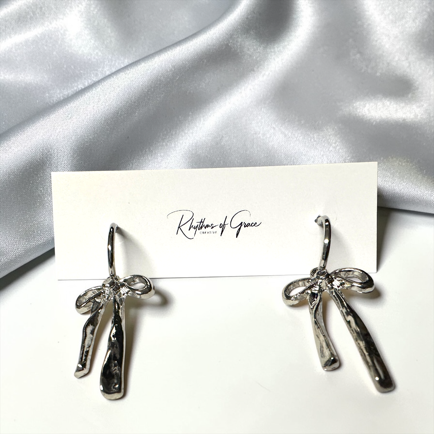 Bow Drop Hoop Earrings | Gold or Silver Mini Hoops with Hanging Bow | Trendy Dainty Statement Earrings | Lightweight Jewelry