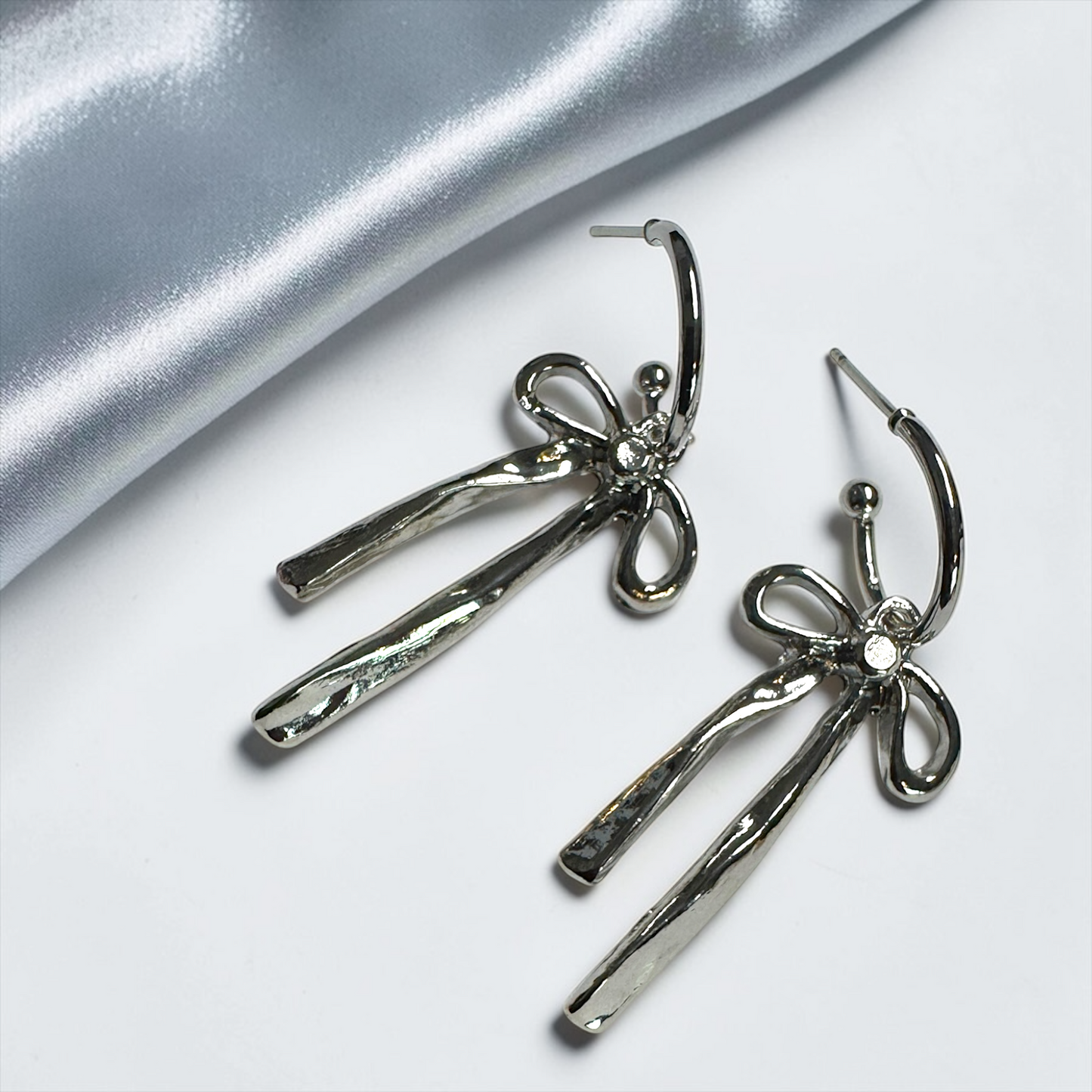 Bow Drop Hoop Earrings | Gold or Silver Mini Hoops with Hanging Bow | Trendy Dainty Statement Earrings | Lightweight Jewelry