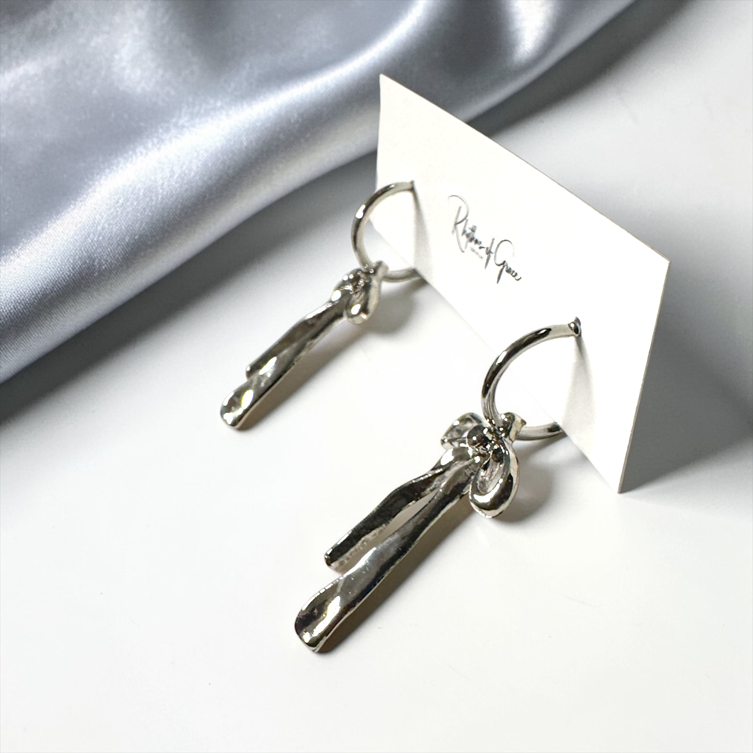 Bow Drop Hoop Earrings | Gold or Silver Mini Hoops with Hanging Bow | Trendy Dainty Statement Earrings | Lightweight Jewelry