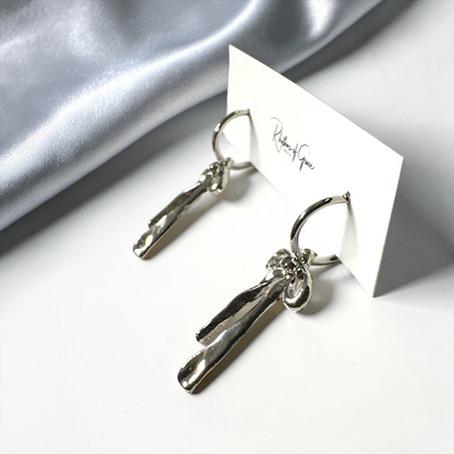 Bow Drop Hoop Earrings | Gold or Silver Mini Hoops with Hanging Bow | Trendy Dainty Statement Earrings | Lightweight Jewelry