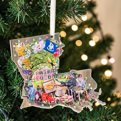 Louisiana Christmas Ornament | Clear Acrylic Louisiana State Ornament | NOLA Holiday Decor | Cajun Christmas Gift | Louisiana Pride Ornament