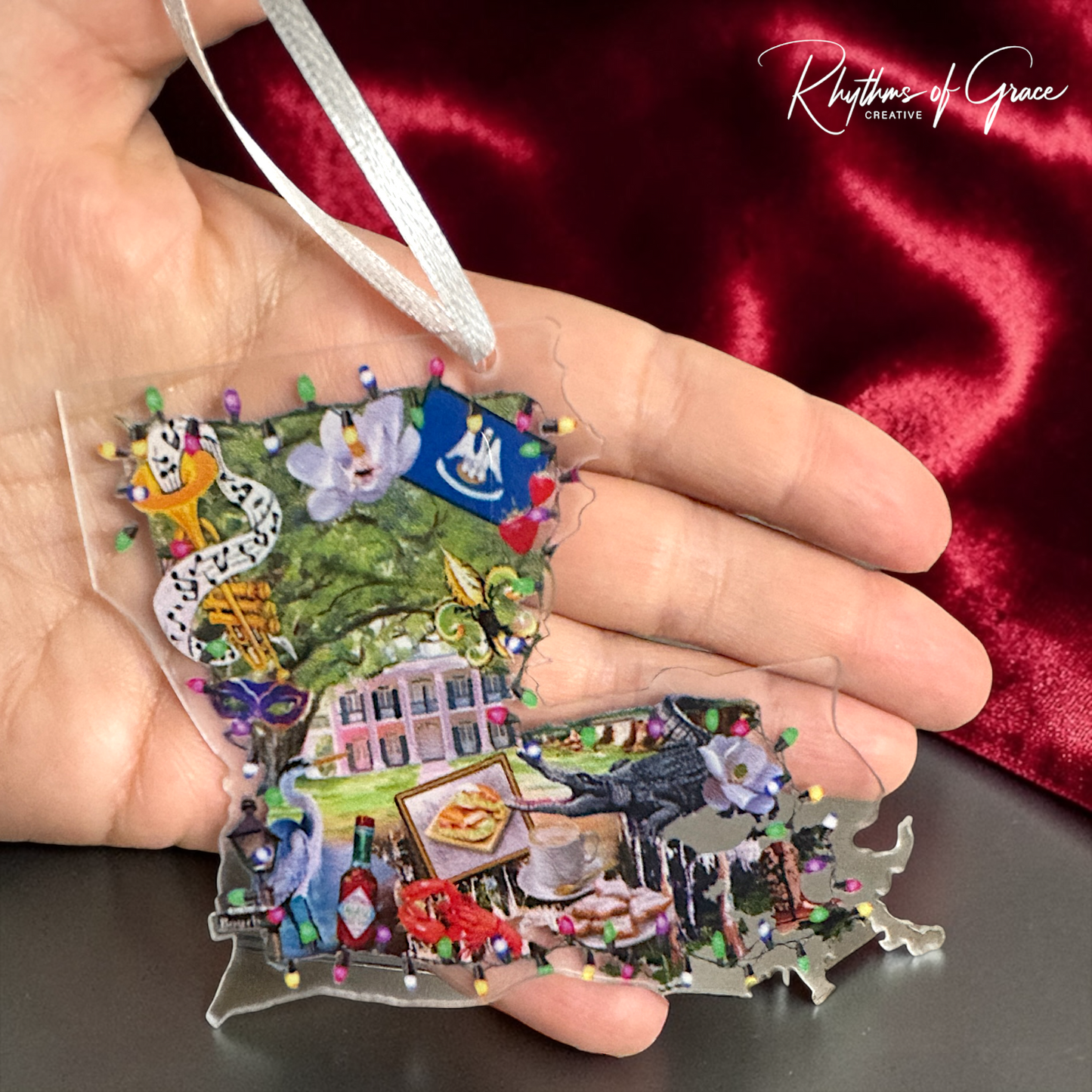 Louisiana Christmas Ornament | Clear Acrylic Louisiana State Ornament | NOLA Holiday Decor | Cajun Christmas Gift | Louisiana Pride Ornament