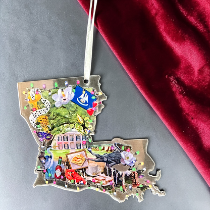 Louisiana Christmas Ornament | Clear Acrylic Louisiana State Ornament | NOLA Holiday Decor | Cajun Christmas Gift | Louisiana Pride Ornament
