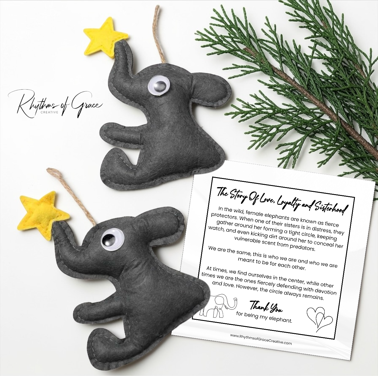Elephant Friendship Ornament Set (2 Pack) with Story Card | Sister & Best Friend Gift