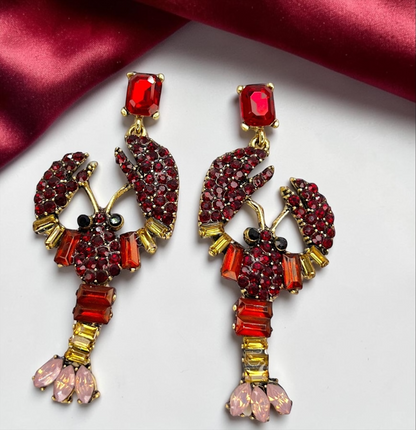 Bayou Bling Rhinestone Crawfish Statement Earrings