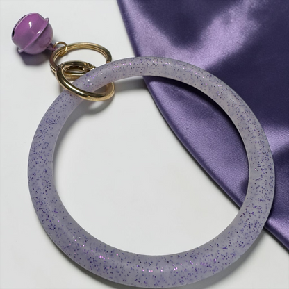 Lavender Sparkle Silicone Bangle Keychain – Glitter Wristlet with Bell Charm
