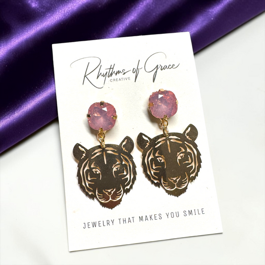 Purple Gold Tiger Earrings | LSU Inspired Game Day Statement Earrings