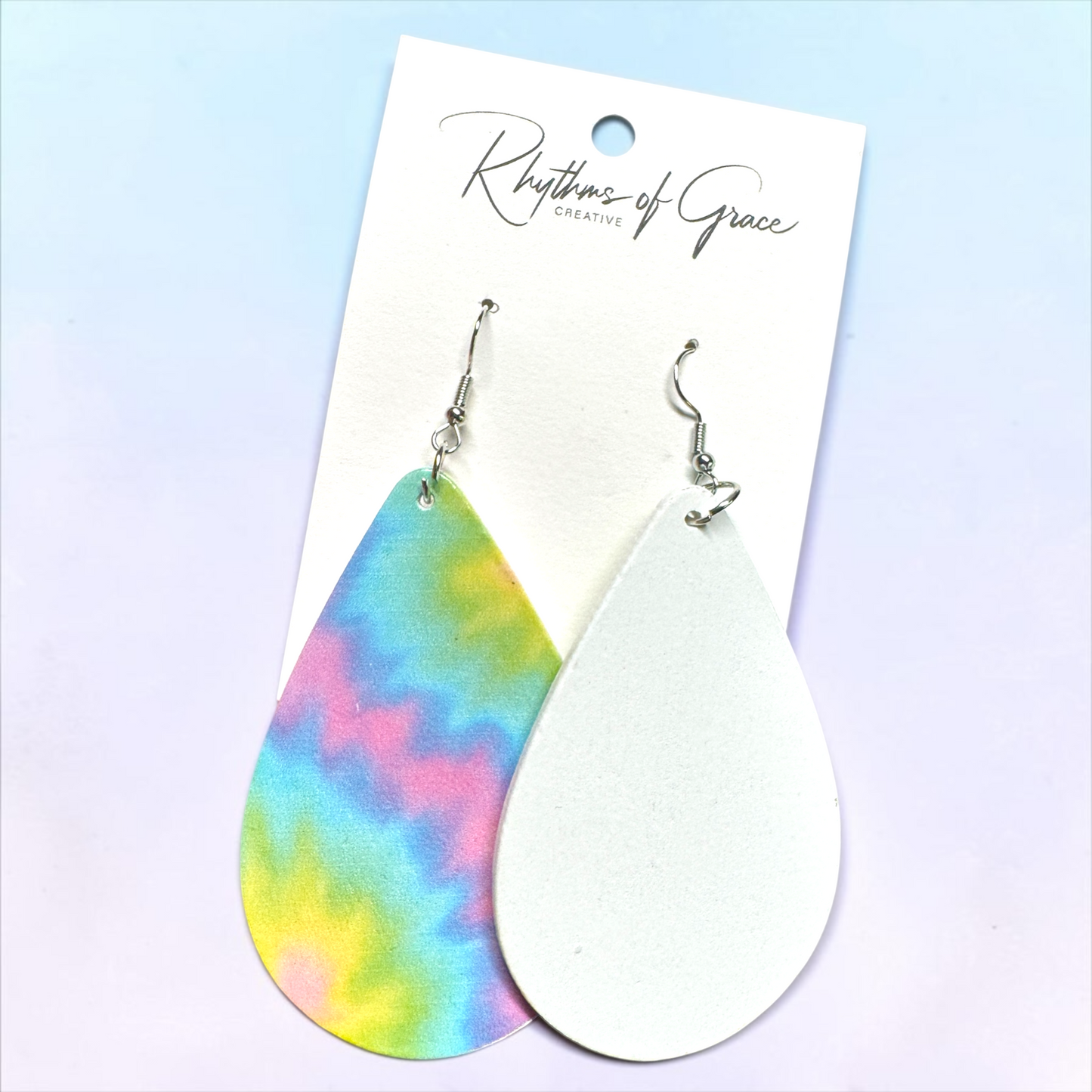 Pastel Tie Dye Teardrop Wood Earrings – Rainbow Boho Statement Earrings