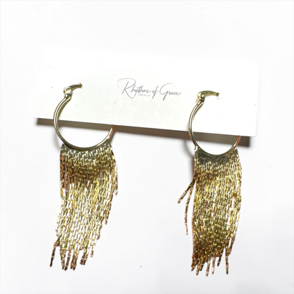 Gold Fringe Hoop Earrings – Boho Chic Statement Earrings