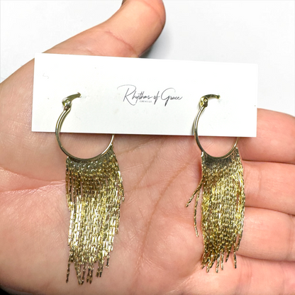 Gold Fringe Hoop Earrings – Boho Chic Statement Earrings