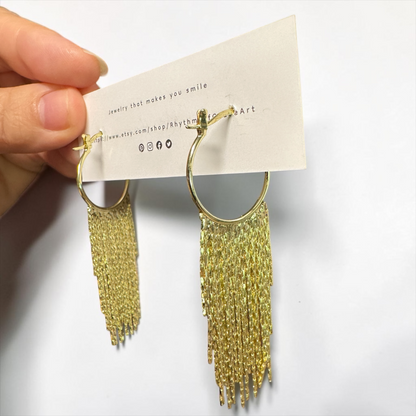 Gold Fringe Hoop Earrings – Boho Chic Statement Earrings