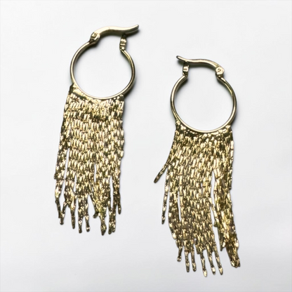 Gold Fringe Hoop Earrings – Boho Chic Statement Earrings