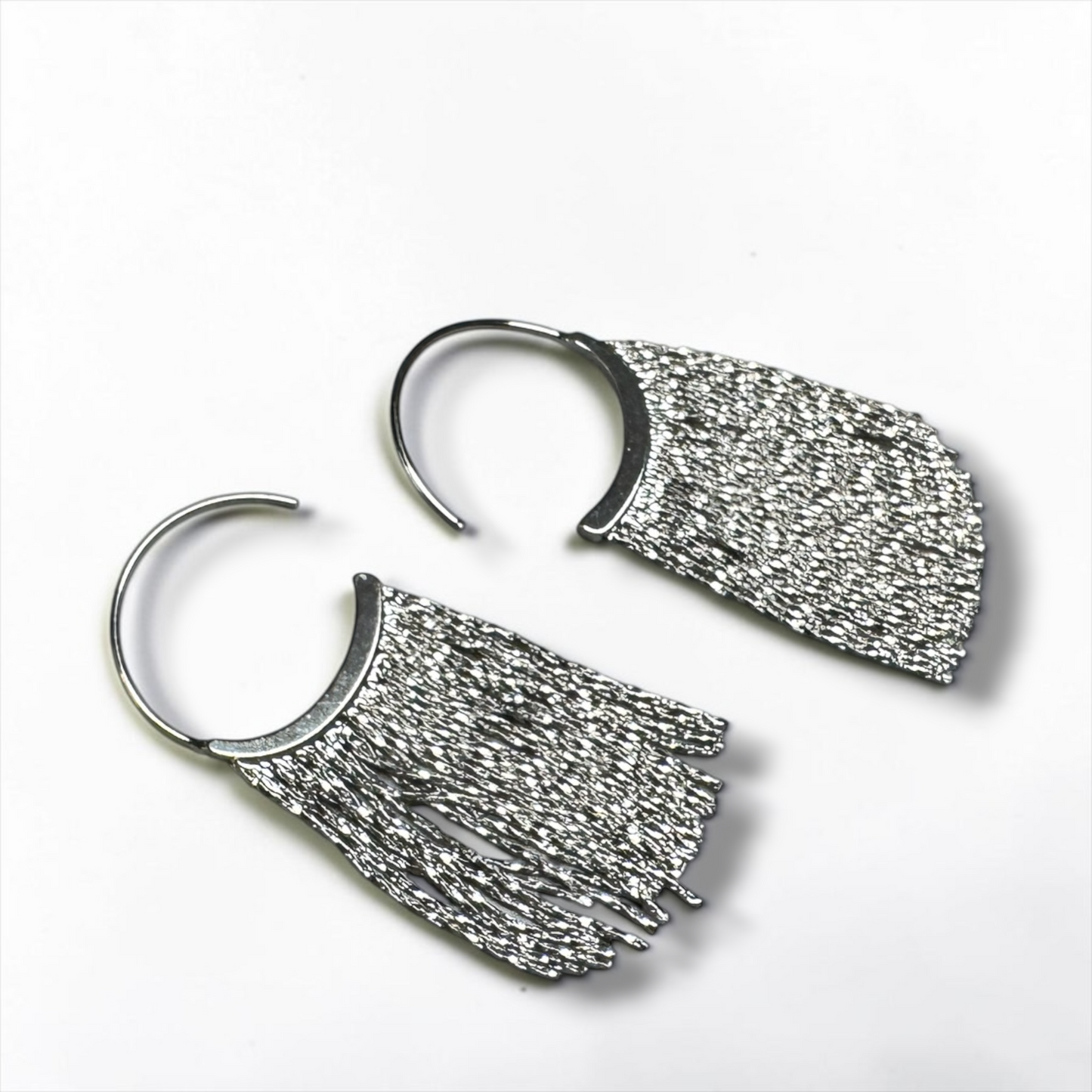 Dainty Silver Tassel Hoop Earrings – Stainless Steel Fringe Statement Earrings