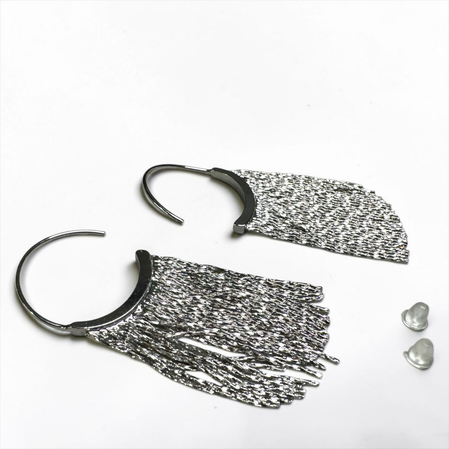Dainty Silver Tassel Hoop Earrings – Stainless Steel Fringe Statement Earrings