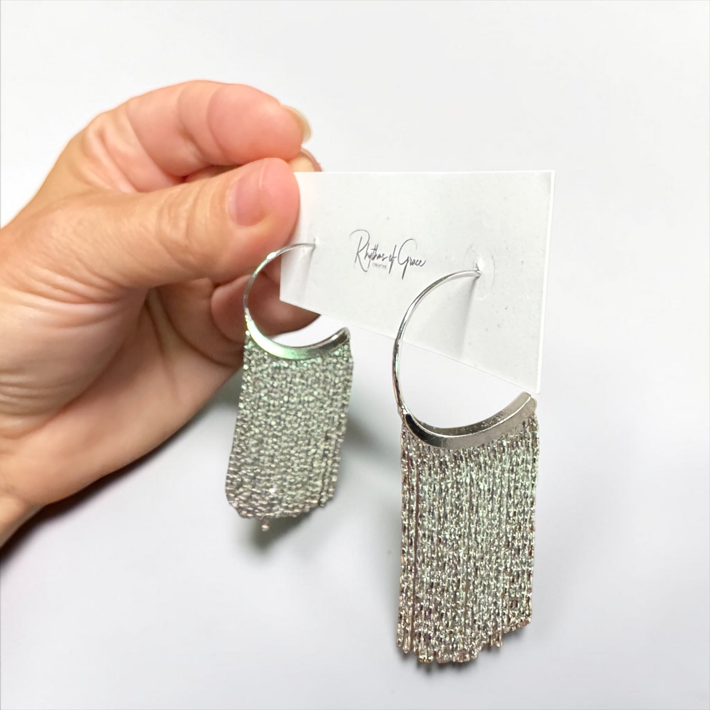 Dainty Silver Tassel Hoop Earrings – Stainless Steel Fringe Statement Earrings