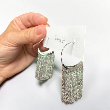 Dainty Silver Tassel Hoop Earrings – Stainless Steel Fringe Statement Earrings