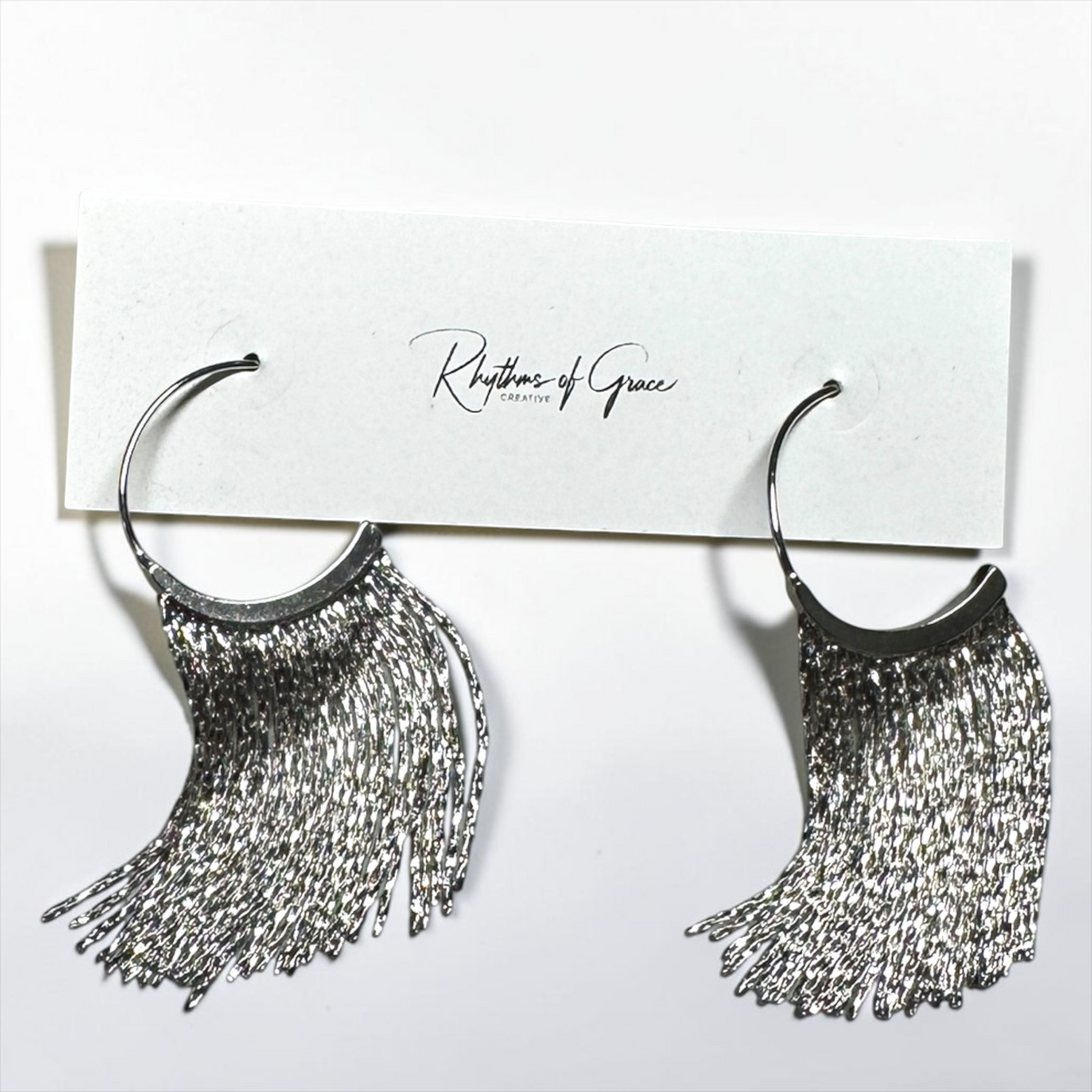 Dainty Silver Tassel Hoop Earrings – Stainless Steel Fringe Statement Earrings