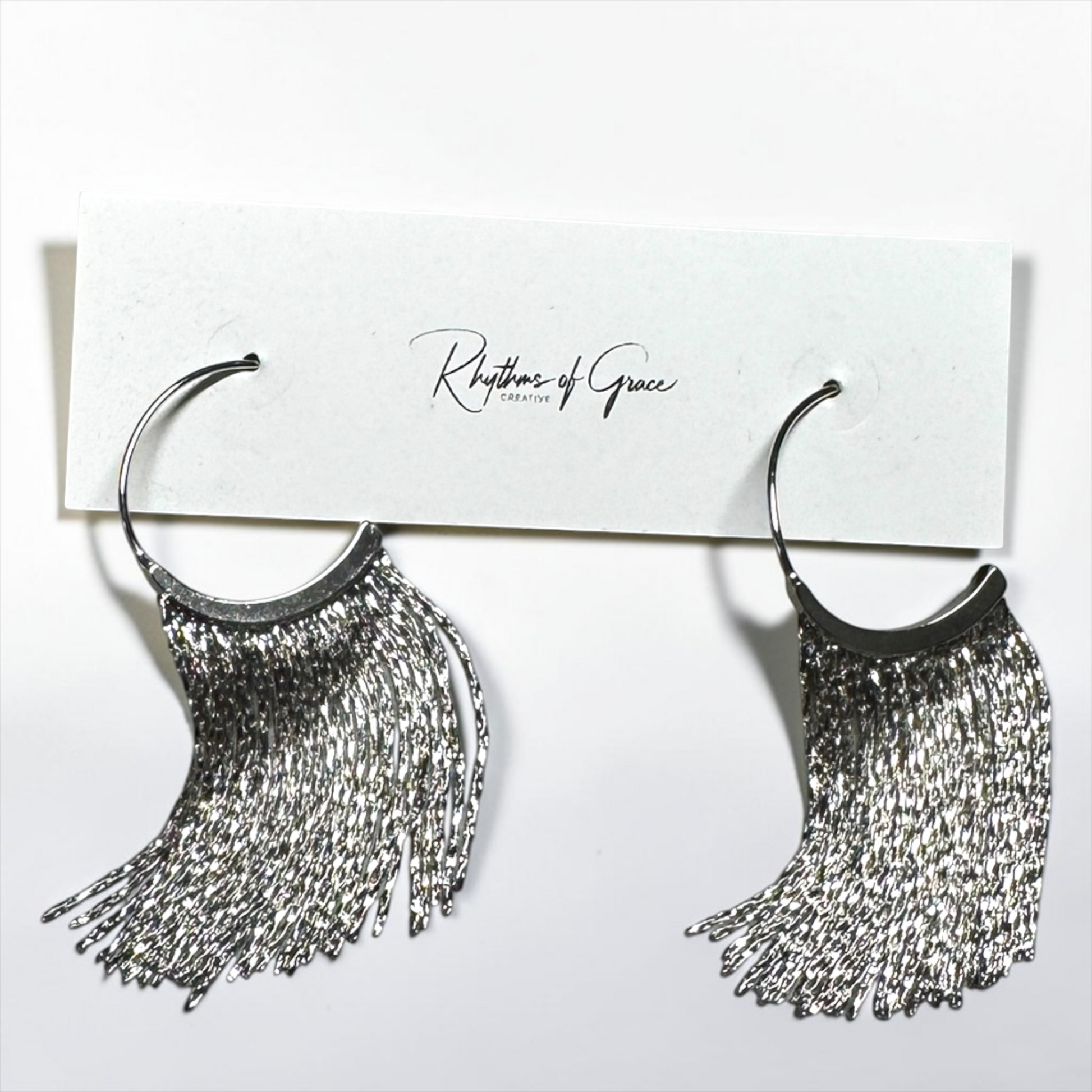 Dainty Silver Tassel Hoop Earrings – Stainless Steel Fringe Statement Earrings