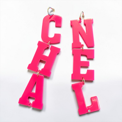 Hot Pink "CHANEL" Acrylic Statement Earrings – Barbiecore Glam Rhinestone Dangle Earrings